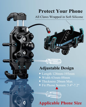 BRCOVAN phone fit range showing case-compatible dimensions and clamp