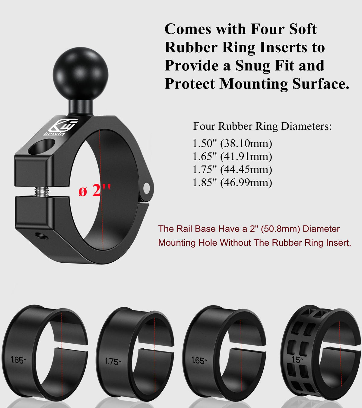 BRCOVAN rubber inserts lined up for adaptable rail diameters benefit