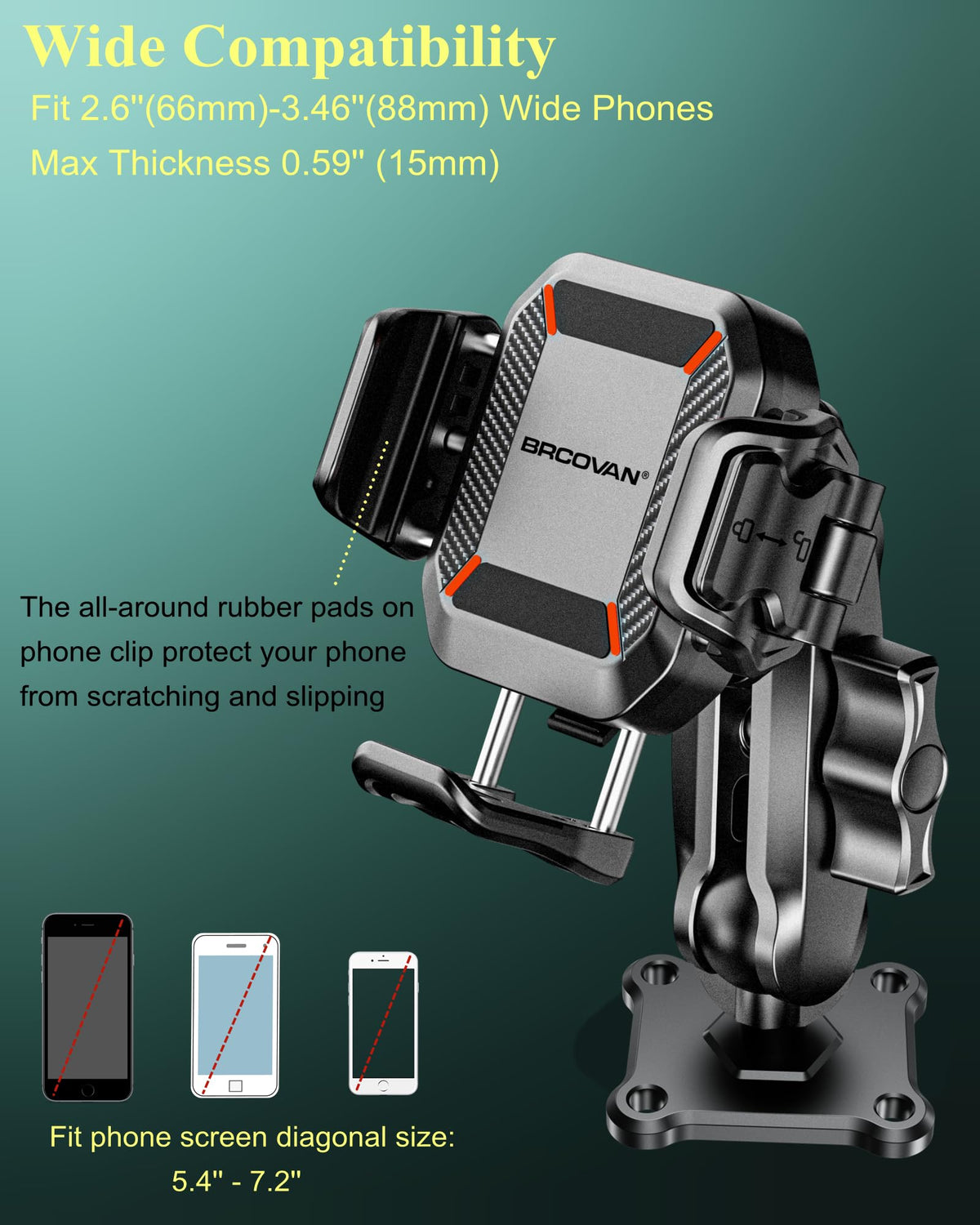 BRCOVAN size comparison with smartphone illustrating wide compatibility range