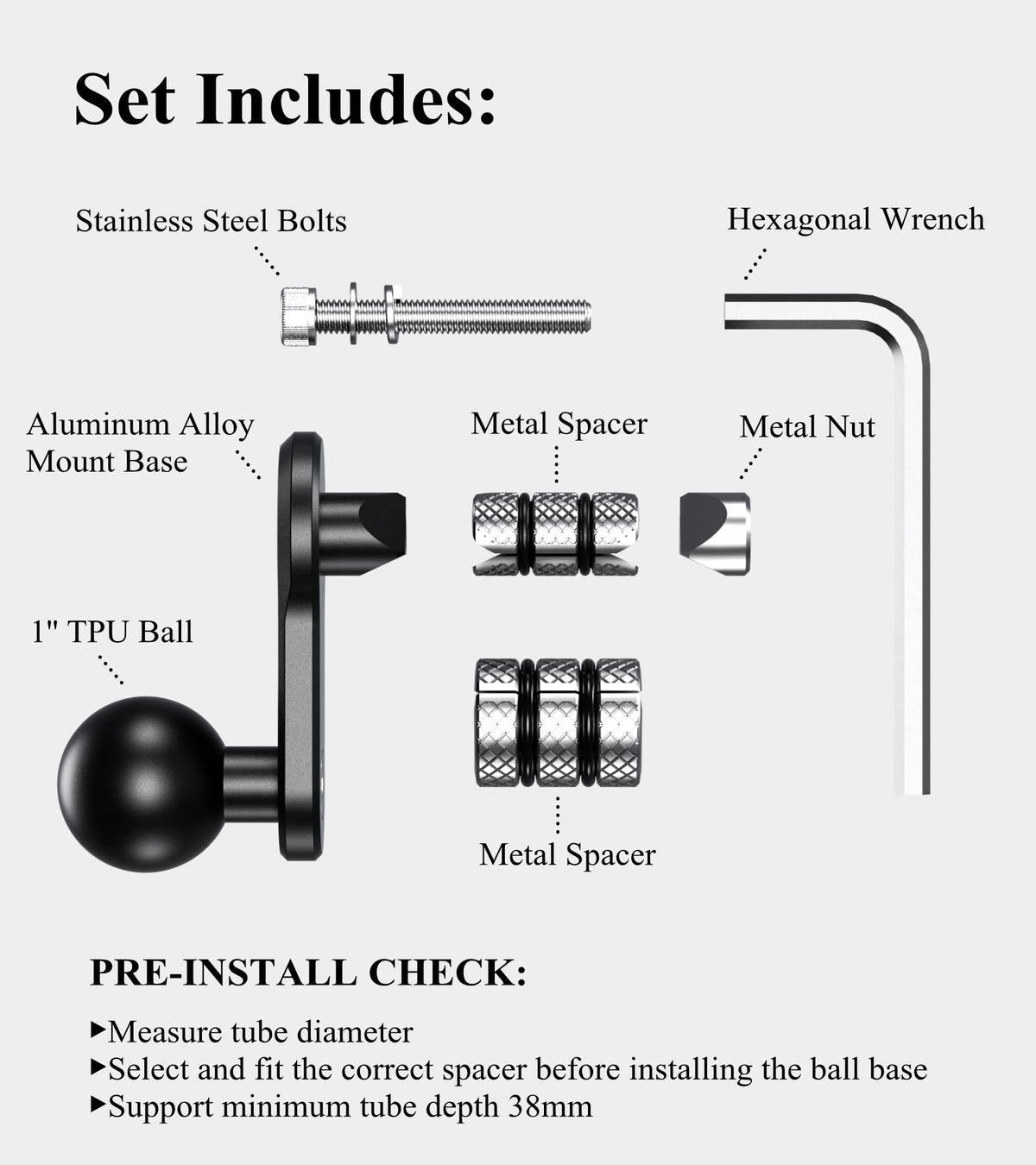 BRCOVAN spacers and hardware laid out for easy installation reference