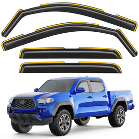Breejoy front view of packaged Tacoma visors showing complete kit and benefit: easy swap-in