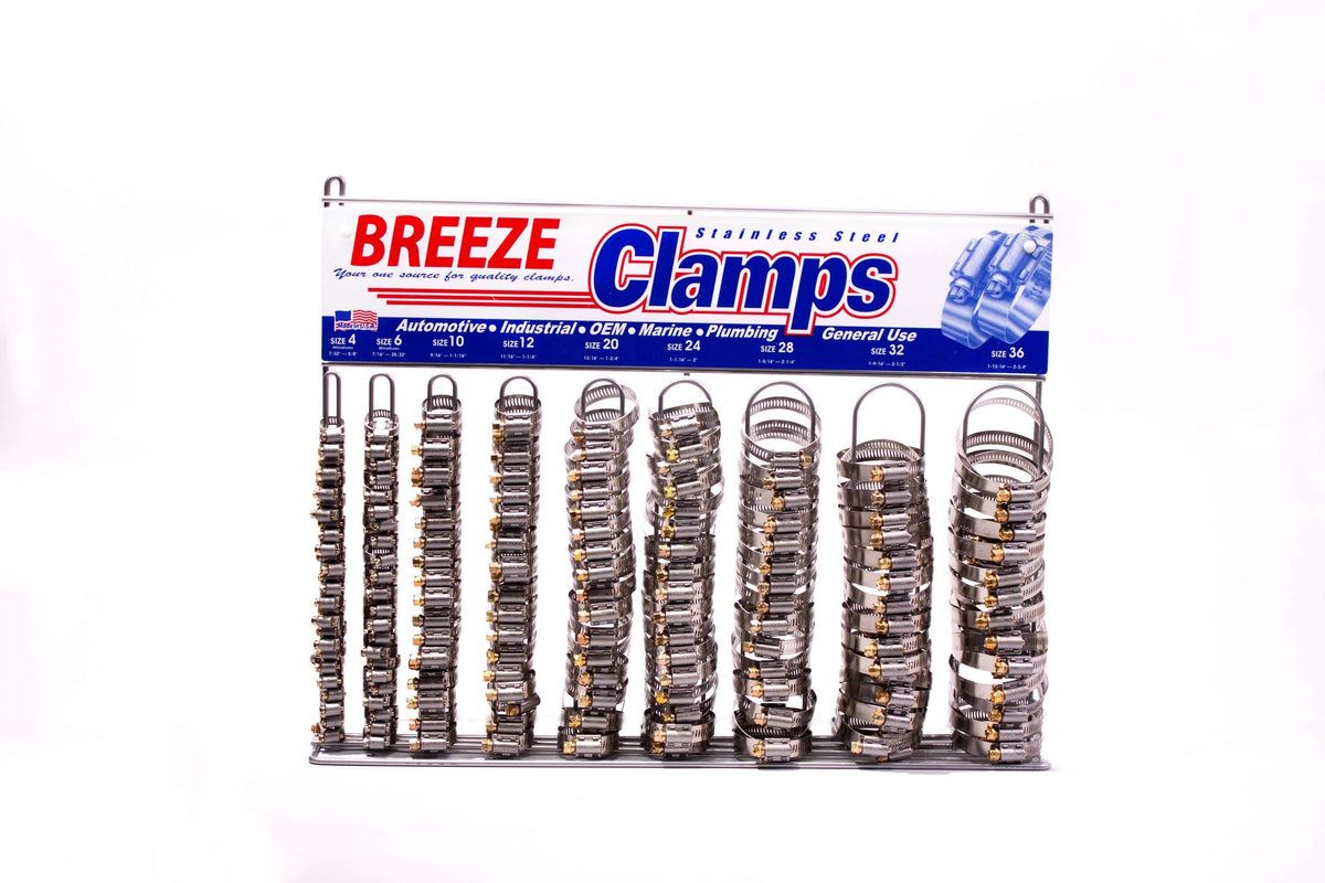 Breeze 6210 display rack front view showing organized clamps for quick selection
