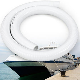 Breling front view of 5 ft sanitation hose showing clean white finish and label, durable choice