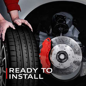Brembo pads beside compatible vehicle wheel illustrating real-world fitment benefit