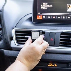 Bridgewater vent clip mounted in car vent releasing scent for fresher driving