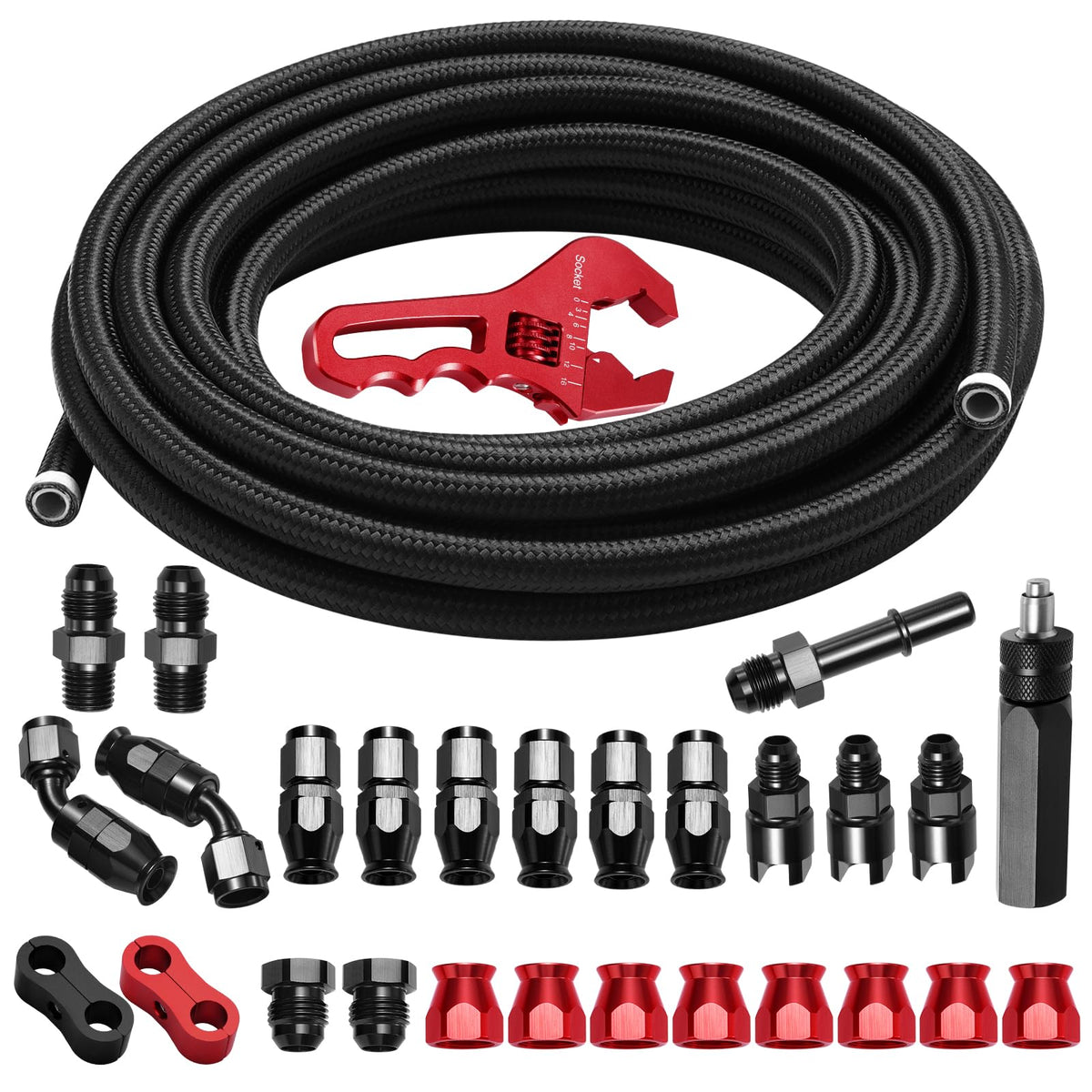BRIFITOR kit front packaging showing included fittings and hose, highlights readiness