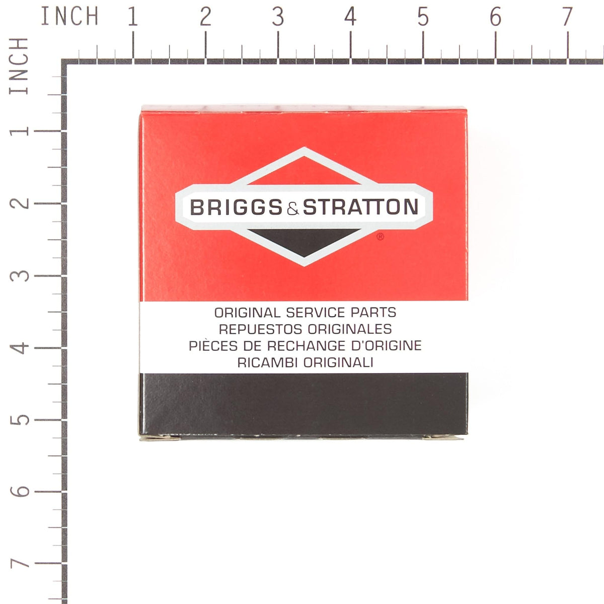 Briggs & Stratton carburetor next to ruler showing compact size and fit benefit