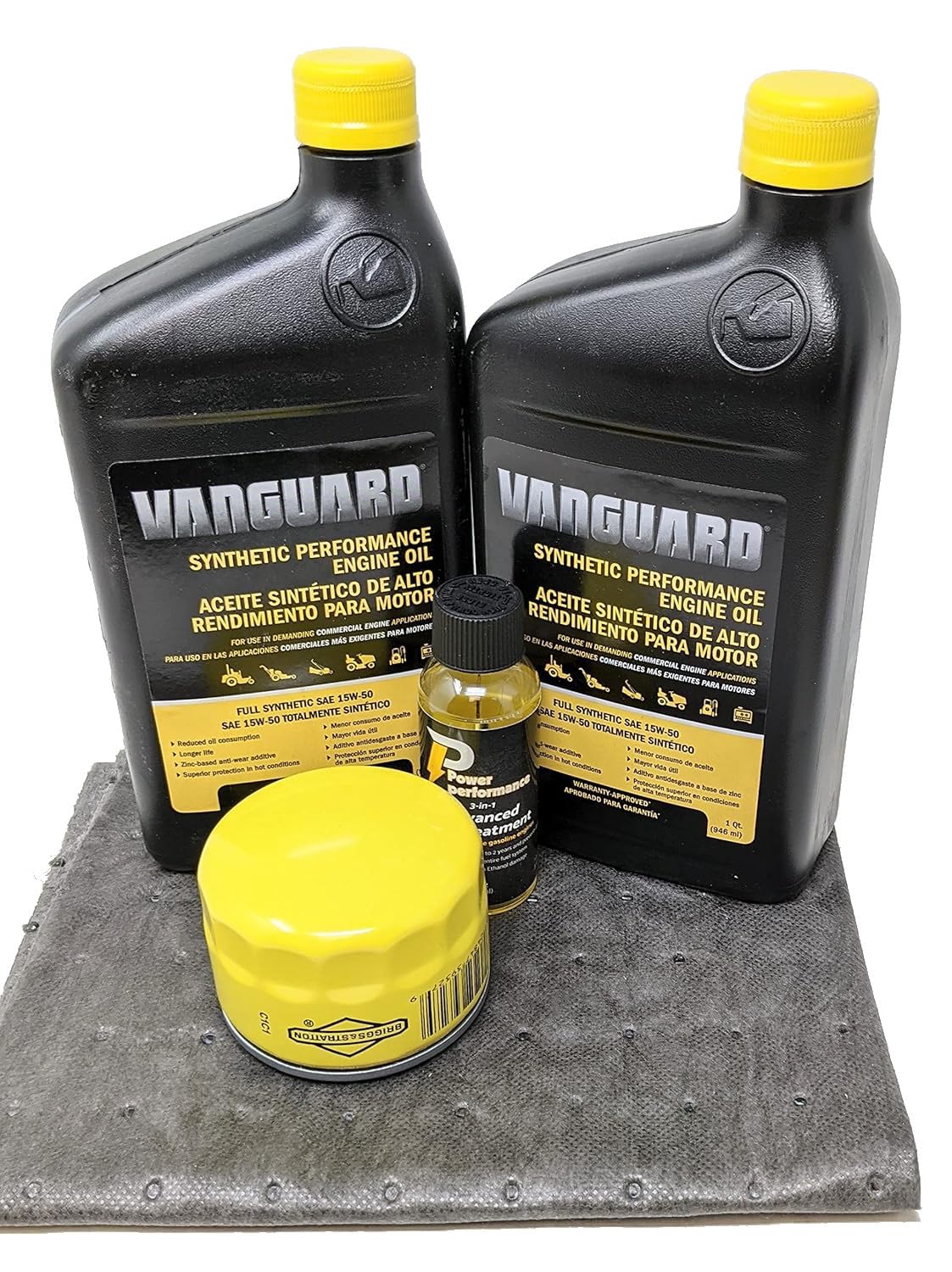 Briggs & Stratton front packaging showing complete oil change kit and benefits