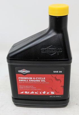 Briggs & Stratton 2 oz fuel treatment bottle illustrating compact size and fuel stability benefit