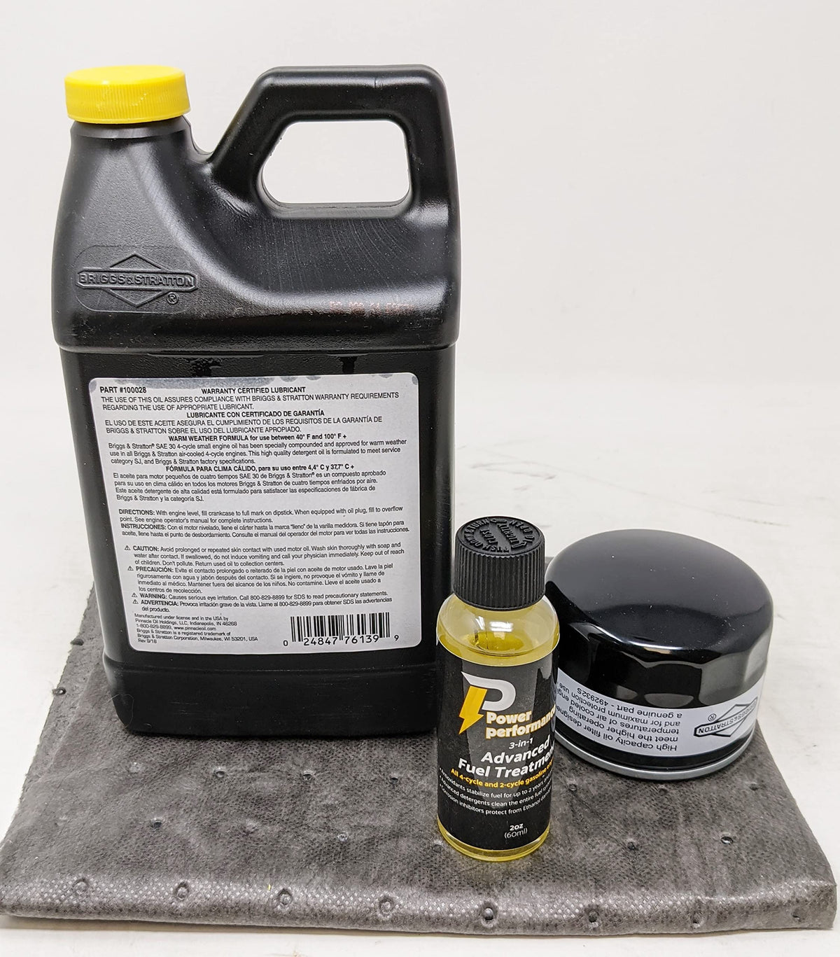 Briggs & Stratton 492932S oil filter close-up showing threading and gasket for reliable seal