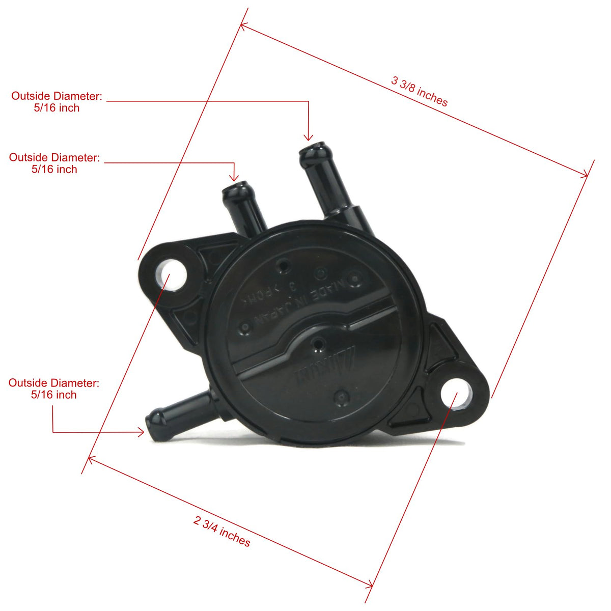 Briggs & Stratton Rosotion pump inlet and outlet close-up showing 1/4" hose fitment for easy install