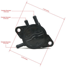 Briggs & Stratton Rosotion pump inlet and outlet close-up showing 1/4" hose fitment for easy install