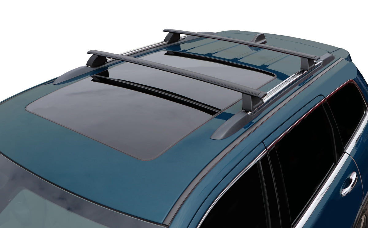BRIGHTLINES crossbars mounted on Jeep Grand Cherokee front view shows sturdy transport