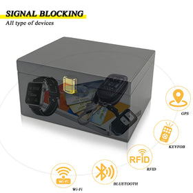 briidea Faraday box open with multiple key fobs inside demonstrating protection