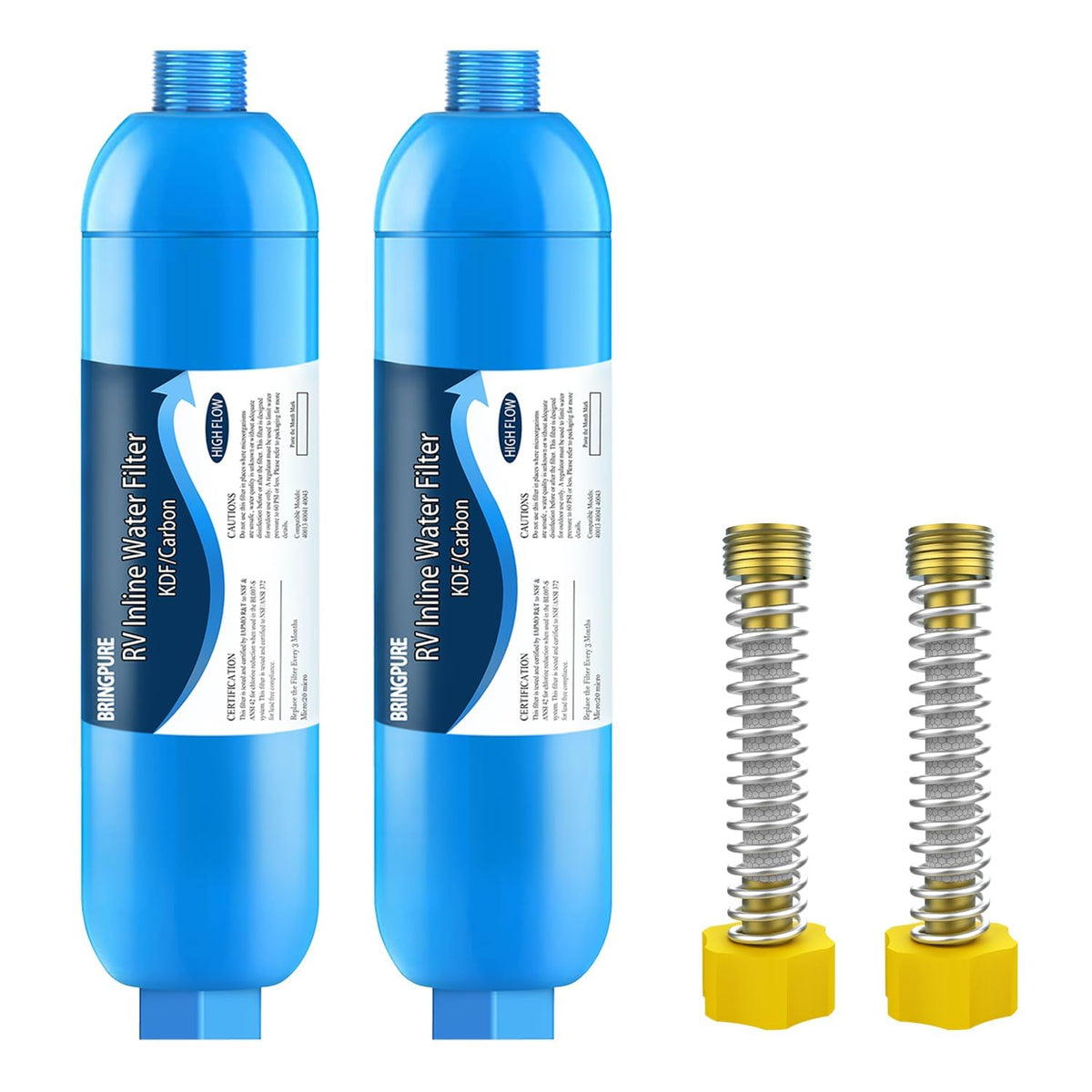 Bringpure front view of two inline filters showing compact design and portability
