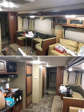 BRISHINE bulb installed in RV dome light showing bright 6000K white improves visibility