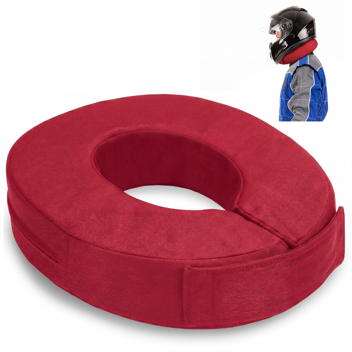 Briwooody front view showing red collar and helmet support benefit
