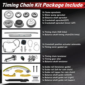BRNEWKITS full kit laid out displaying chains, sprockets and tensioners for complete service