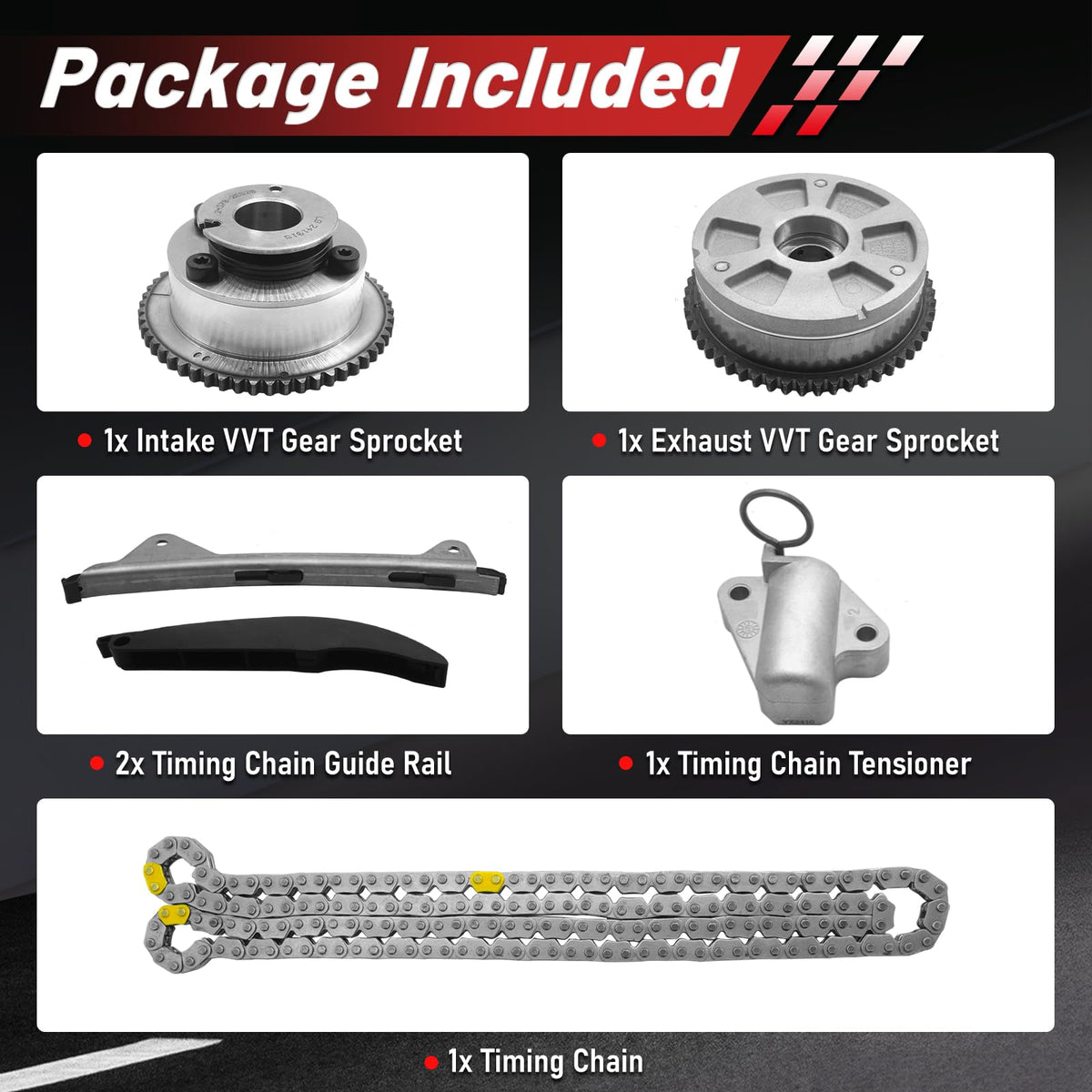 BRNEWKITS matched sprockets and chain laid out to show included components and compatibility