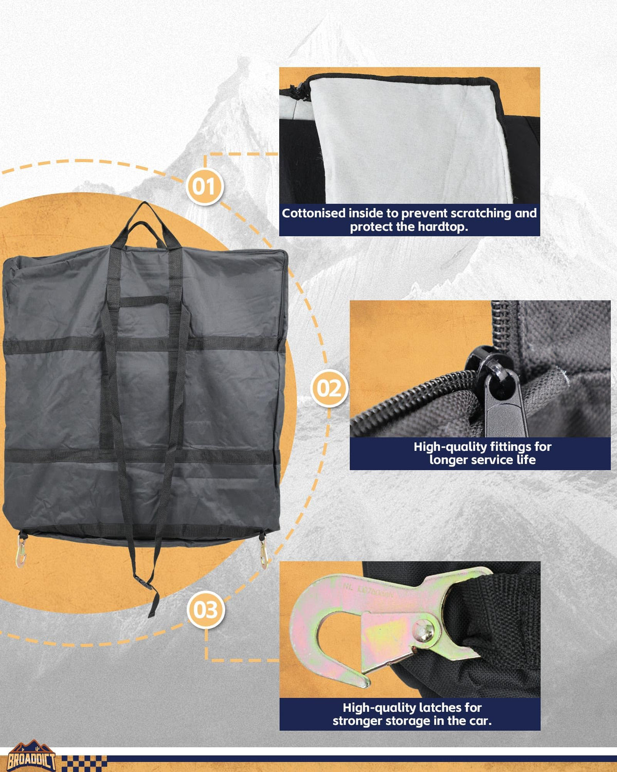 Broaddict bag laid flat in Bronco cargo saving cargo-floor space