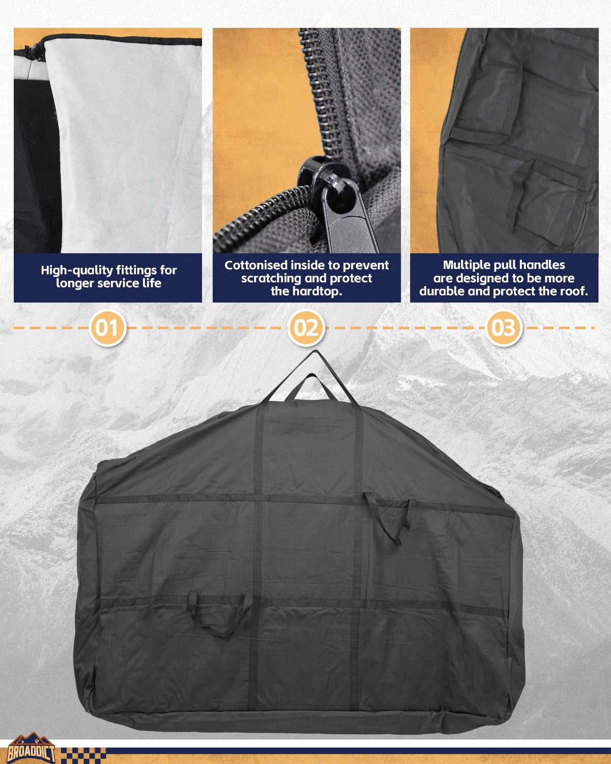 Broaddict loaded bag with panels side profile shows compact storage