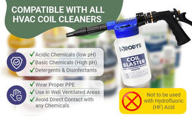 BRODYS Coil Blaster spraying foam onto A/C coil to break up dirt effectively