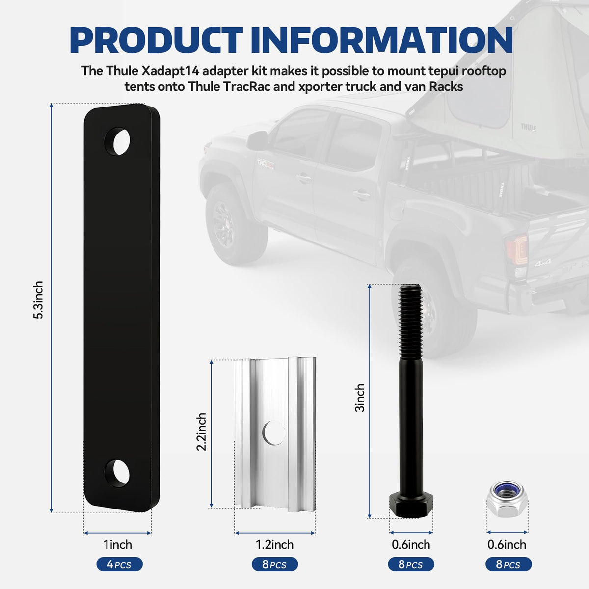 BROQIXIN XADAPT14 installed on Thule TracRac demonstrating secure rack attachment