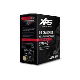 BRP XPS 4T 5W‑40 oil bottle closeup highlighting label and temperature protection
