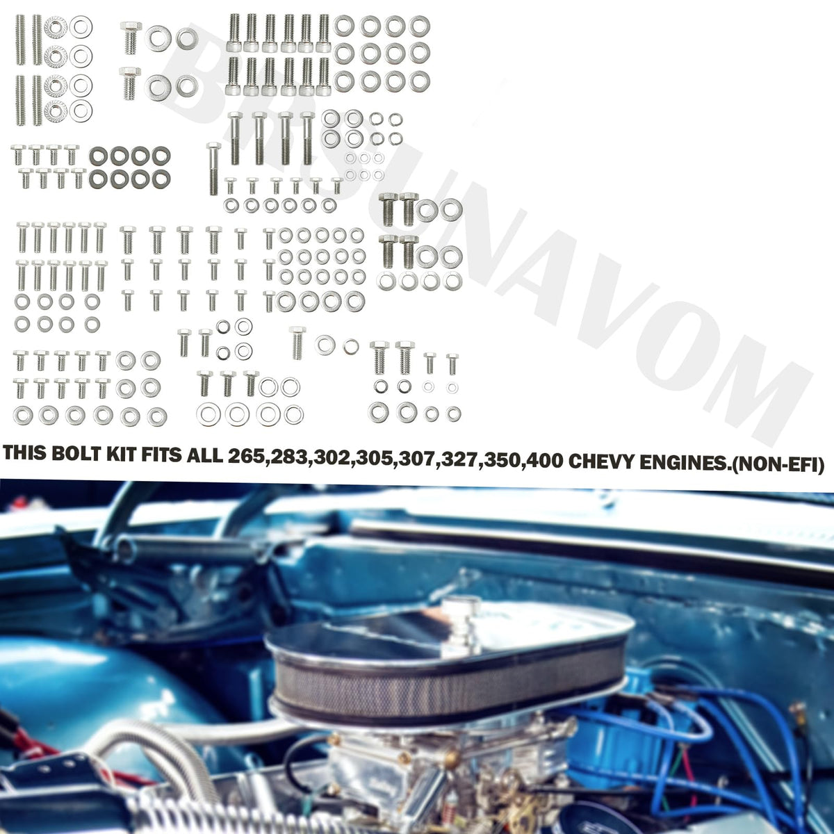 BRSUNAVOM header bolts with small-OD thick washers showing clearance for large-tube headers