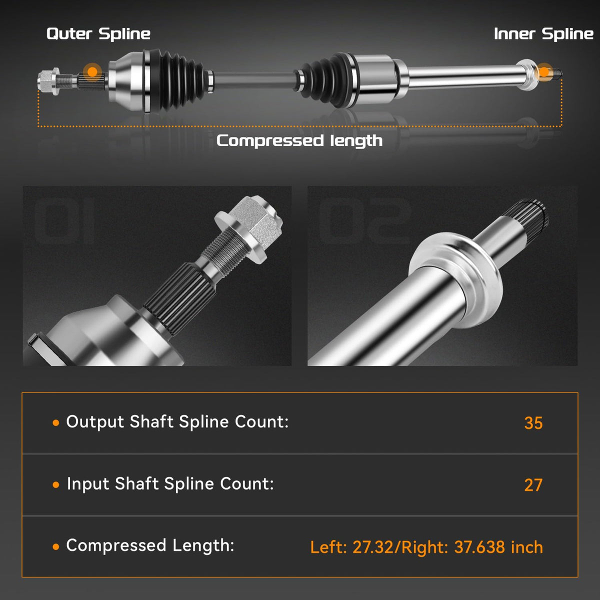 BRTEC left axle close-up of CV boot showing durable seal and wear resistance