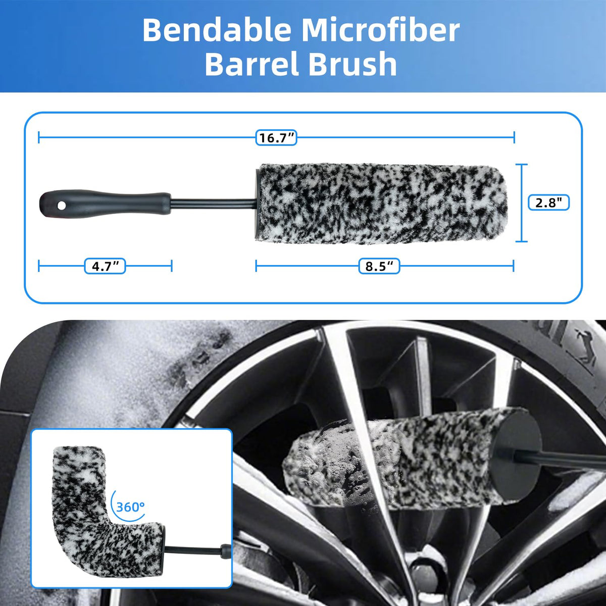 BRUSH FAMILY close-up of soft synthetic bristles protecting wheel finishes