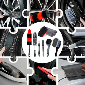 BRUSH FAMILY kit in use on a car wheel demonstrating fast, scratch-free cleaning