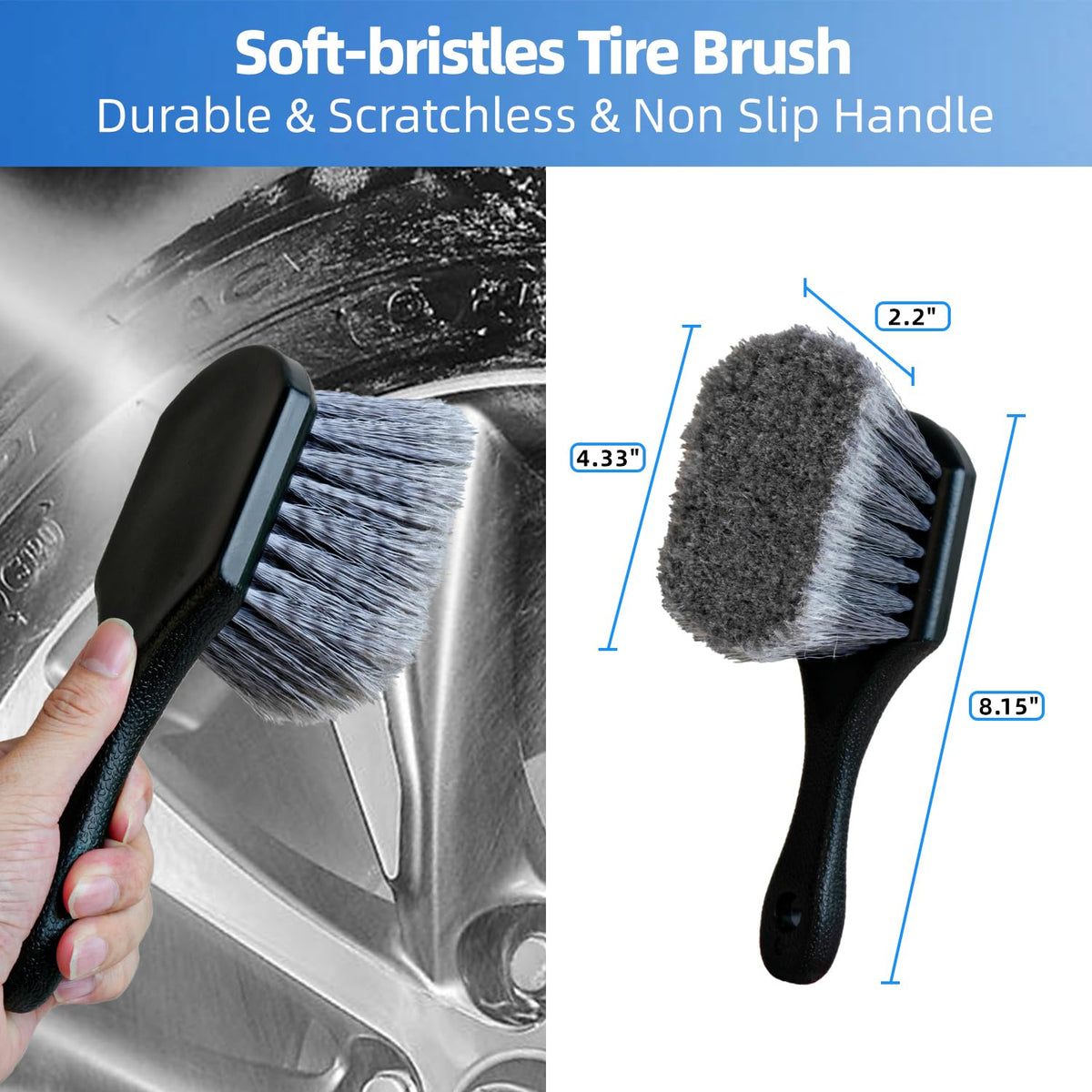 BRUSH FAMILY tire brush with shine applicator pad for efficient tire dressing