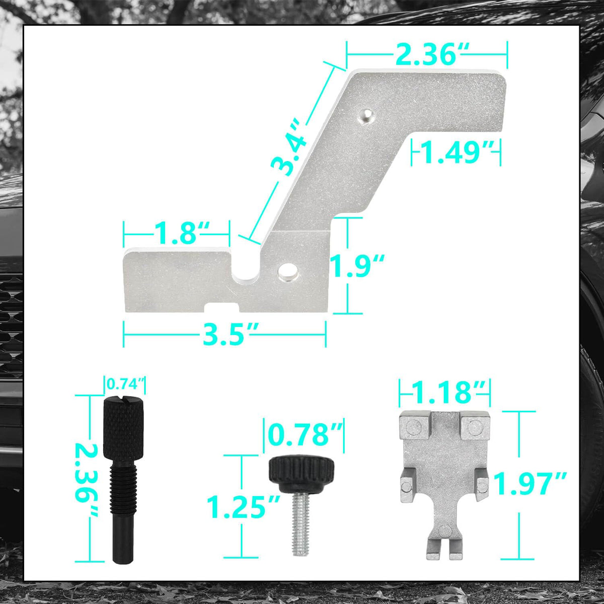 BSNOVT crank locating tool beside ruler, shows compact durable construction