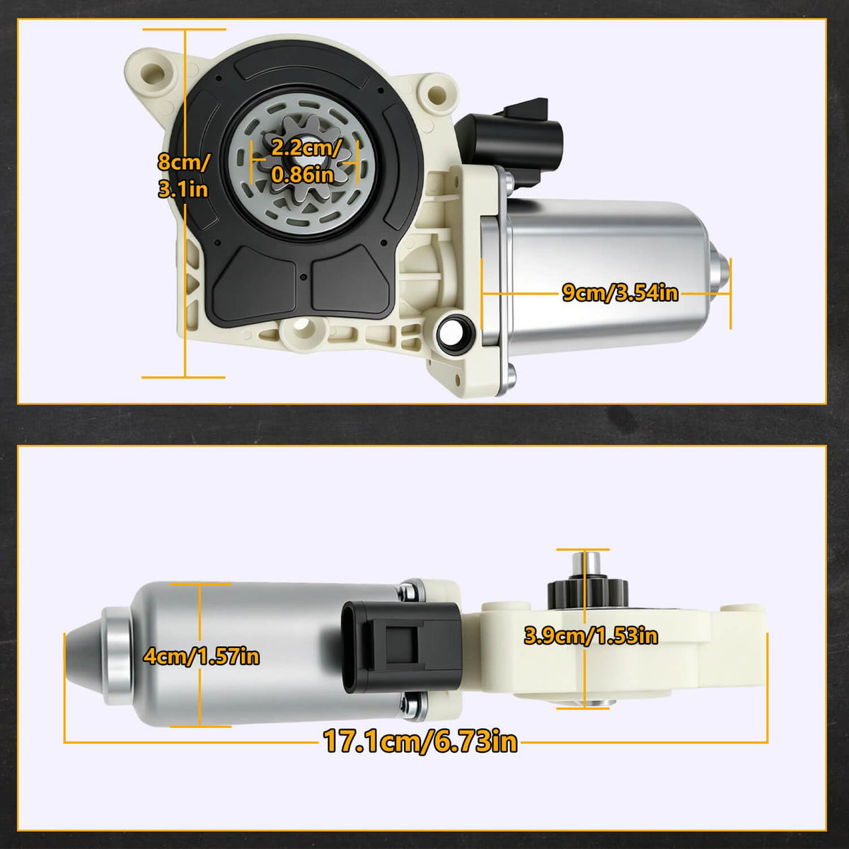 BSNOVT motor next to ruler showing compact size and fitment benefit