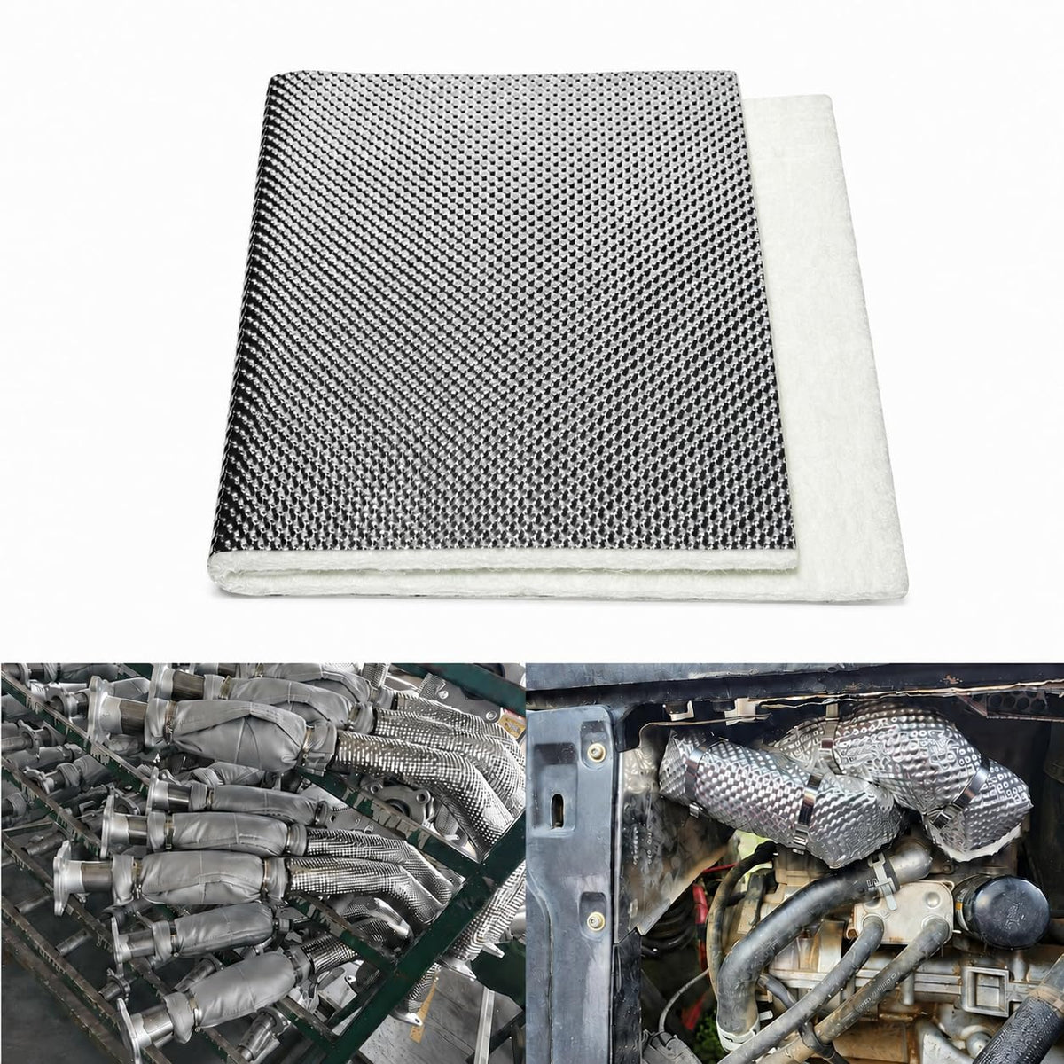 BSTFLEX front view of heat shield sheet showing dimensions and finish protecting components