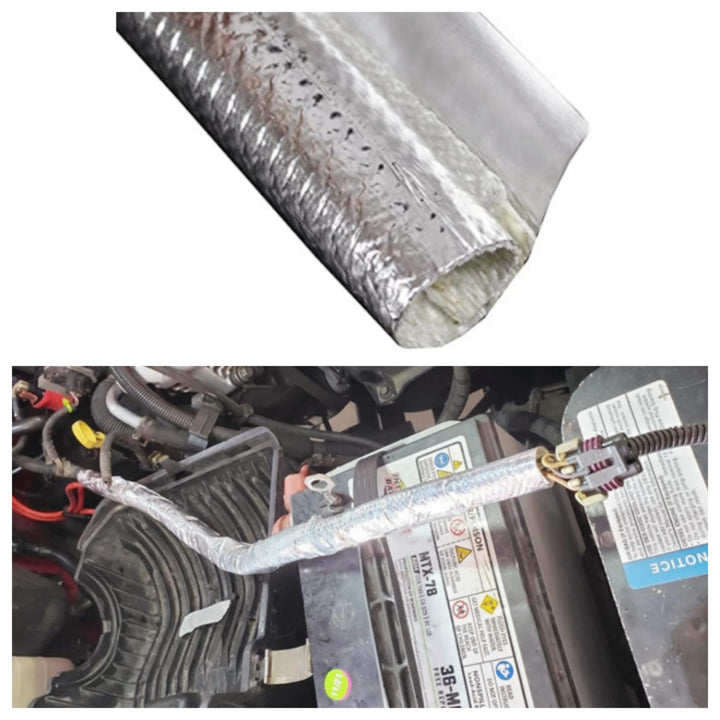 BSTFLEX front view of aluminized sleeve showing product length and labeling, protects components