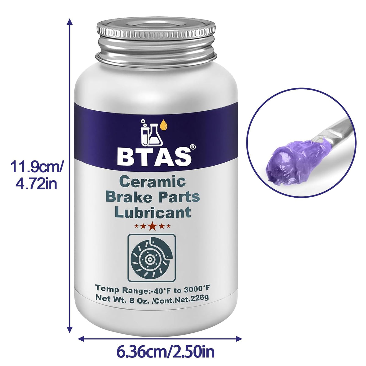 BTAS label close-up highlighting synthetic ceramic formula and compatibility benefits