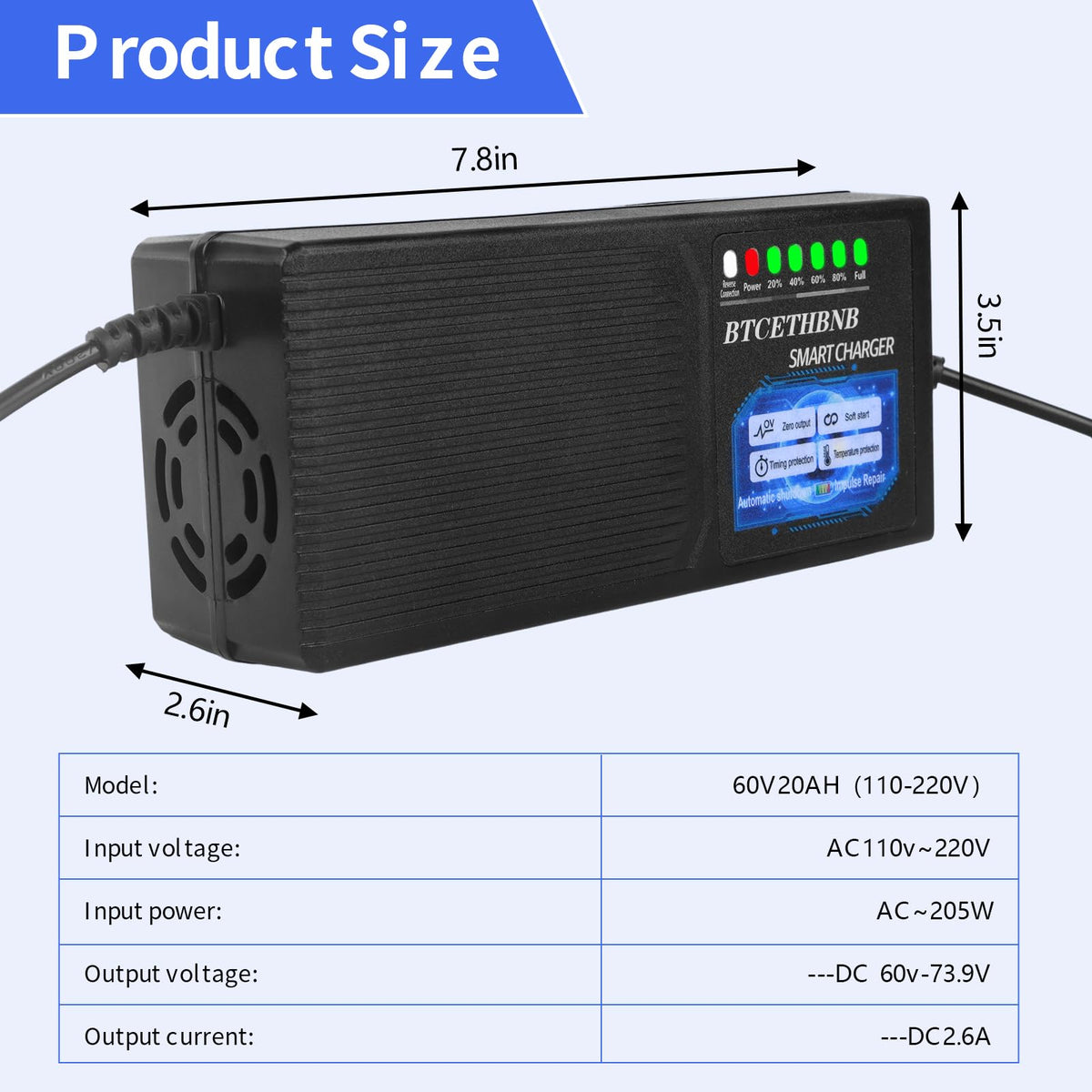 BTCETHBNB charger beside ruler showing compact size and easy storage benefit