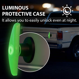 BTEOBFY close-up of night glow T-handle highlighting easy nighttime location benefit