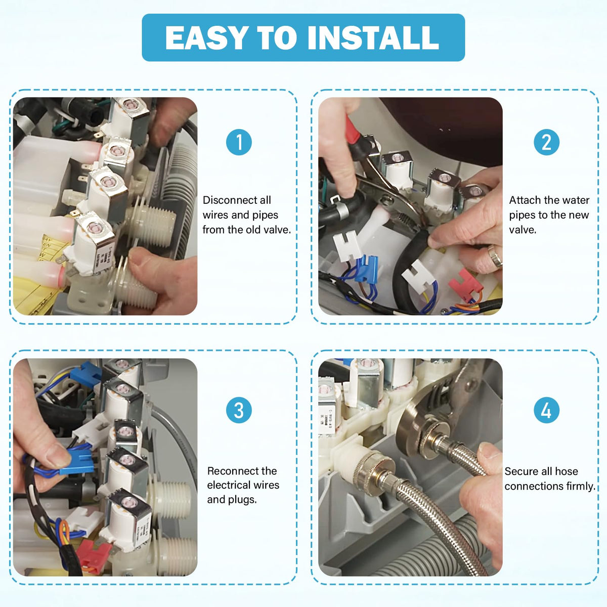 BTNTVEN inlet valve mounted in washer demonstrating direct-fit replacement benefit