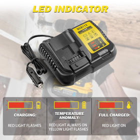 BTRUI DCB112 with DeWalt battery connected demonstrating secure fit and fast vehicle charging
