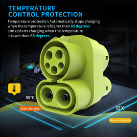 BTUYDTUY adapter connected to a CCS2 vehicle inlet demonstrating cross-standard charging
