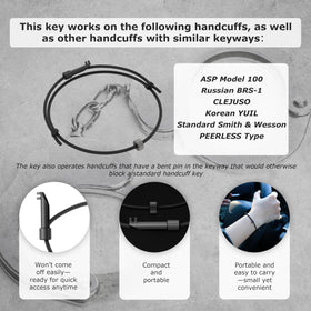 Bucexo handcuff key detail showing AHK3 for emergency restraint release