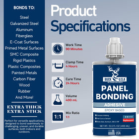 BUCK TAPE dispensing adhesive onto panel demonstrating accurate bead control and speed