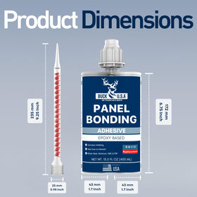 BUCK TAPE cartridge beside Ruler for scale showing 400 ml size and professional capacity