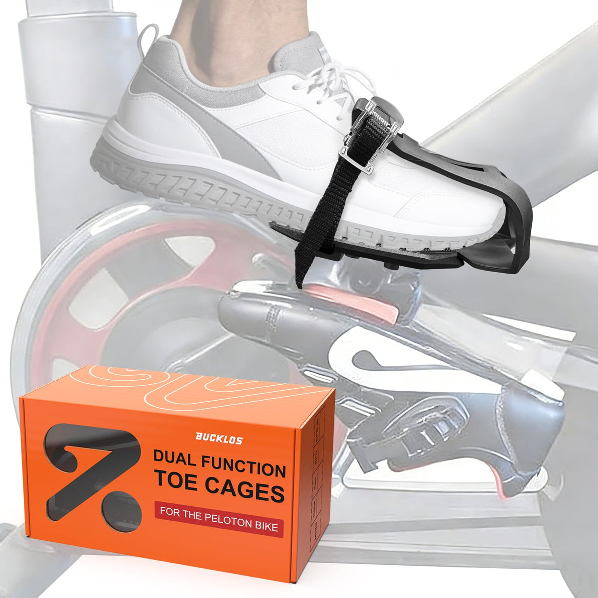 BUCKLOS front view mounted on Peloton showing easy conversion benefit