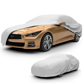 Budge front profile cover on sedan showing full protection benefit