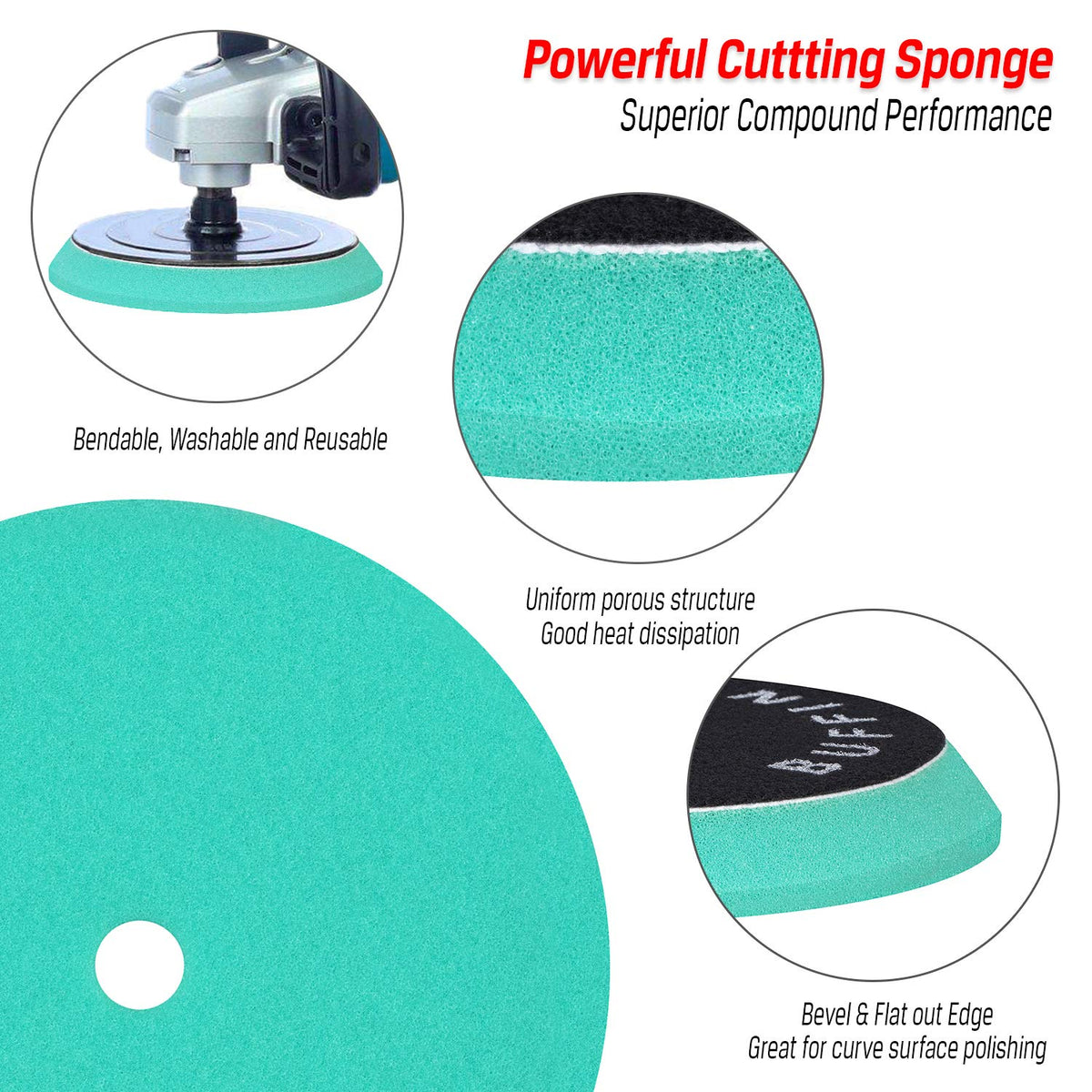 BUFFING HERO pad edge showing reinforced binding layer to prevent separation