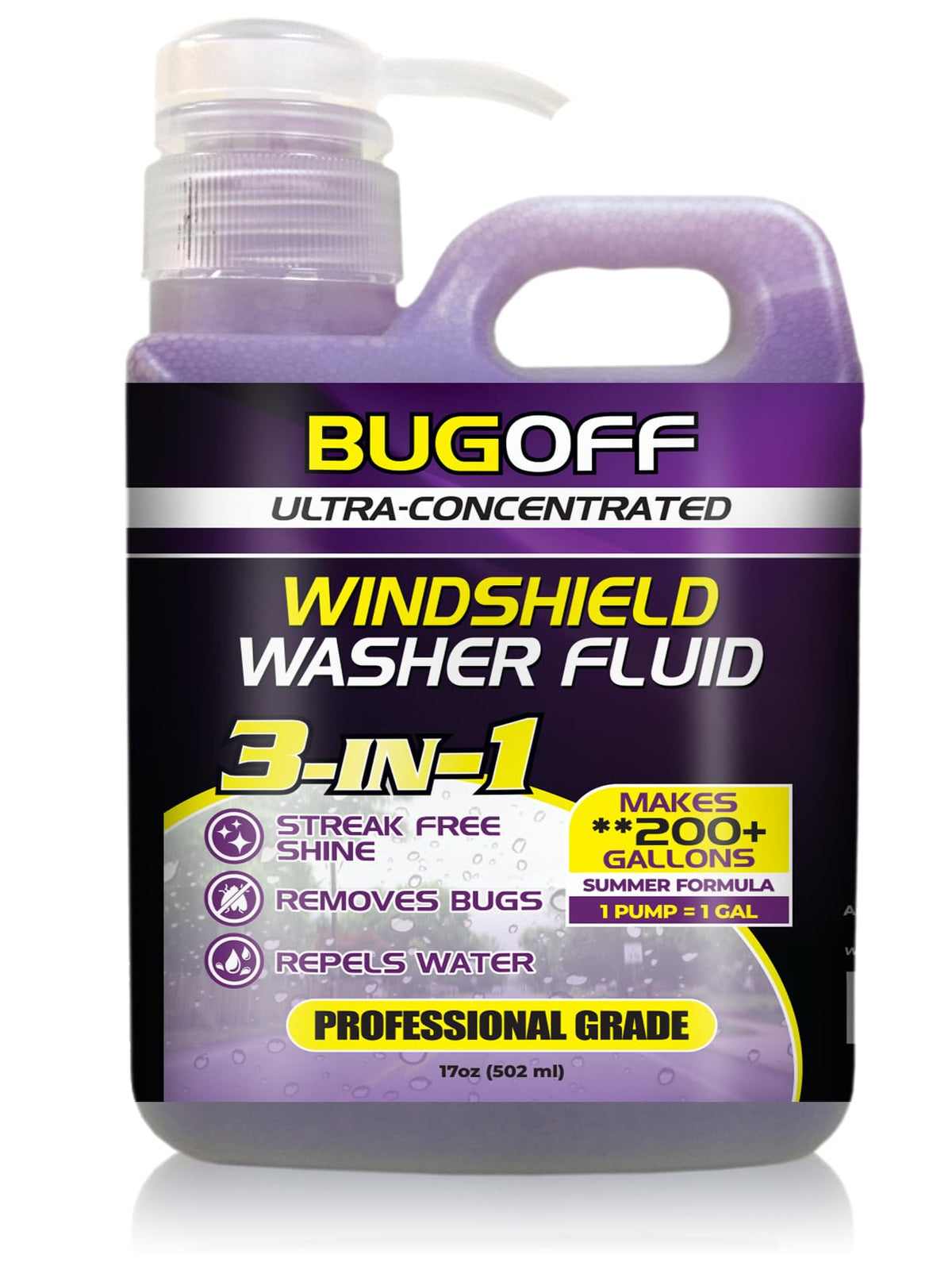 BUGOFF front packaging showing concentrate label and gallon benefit
